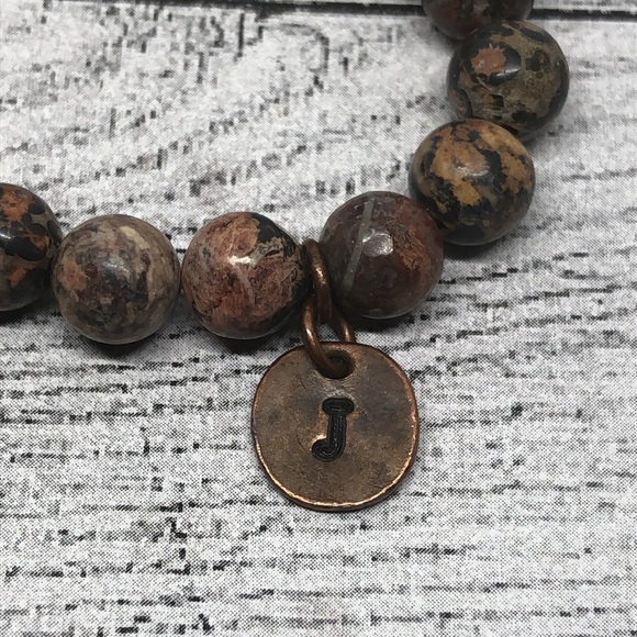 Artisan handmade natural stone bead initial letter J bracelet layering stackable - Picture 2 of 3
